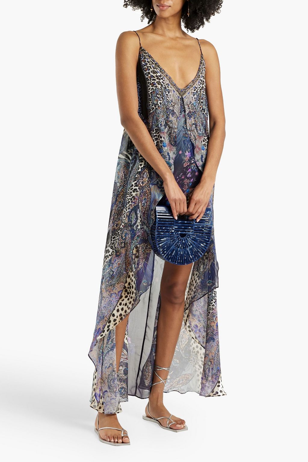 CAMILLA Embellished printed silk crepe de chine mini dress