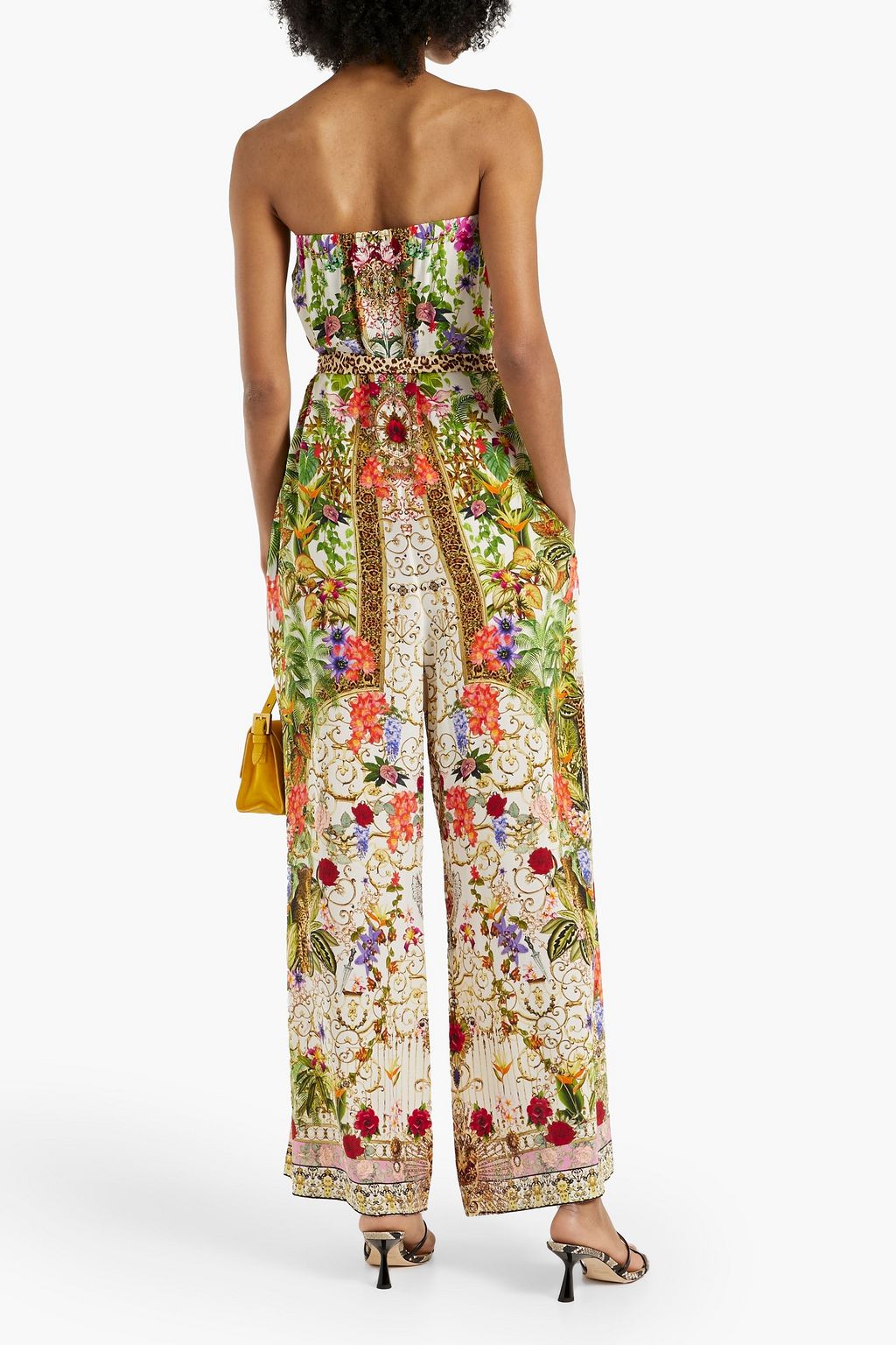 CAMILLA Strapless embellished printed silk-chiffon jumpsuit