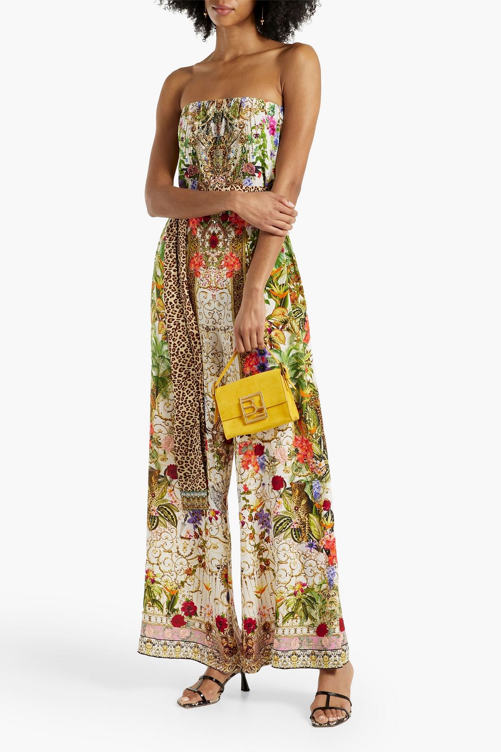 CAMILLA Strapless embellished printed silk-chiffon jumpsuit