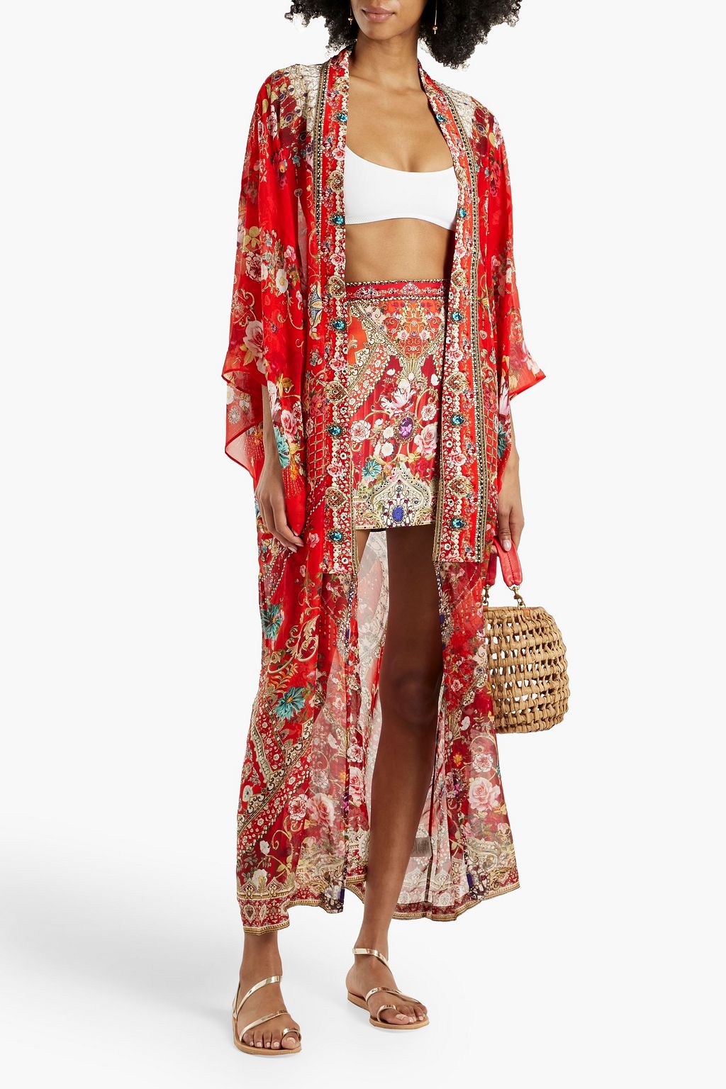 CAMILLA Crystal-embellished printed silk-chiffon kaftan