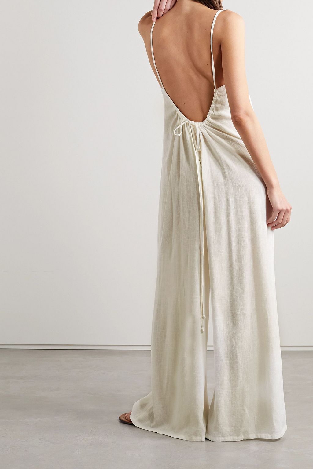 RIVET UTILITY Sun Goddess cotton-seersucker wide-leg jumpsuit
