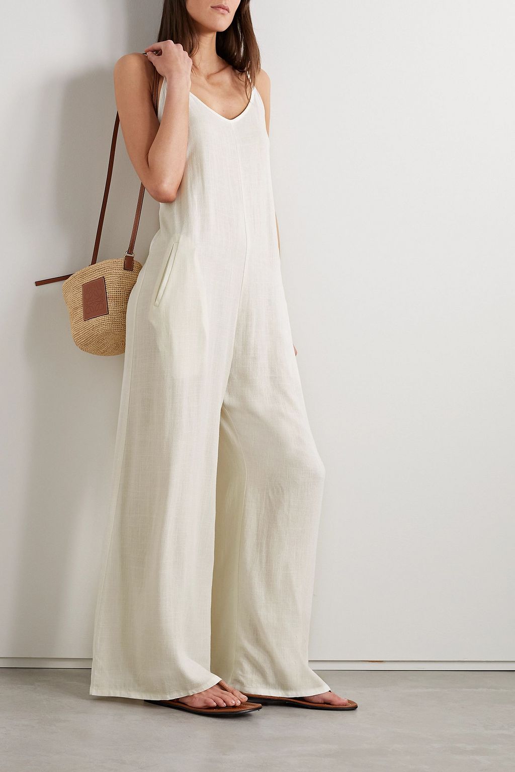 RIVET UTILITY Sun Goddess cotton-seersucker wide-leg jumpsuit