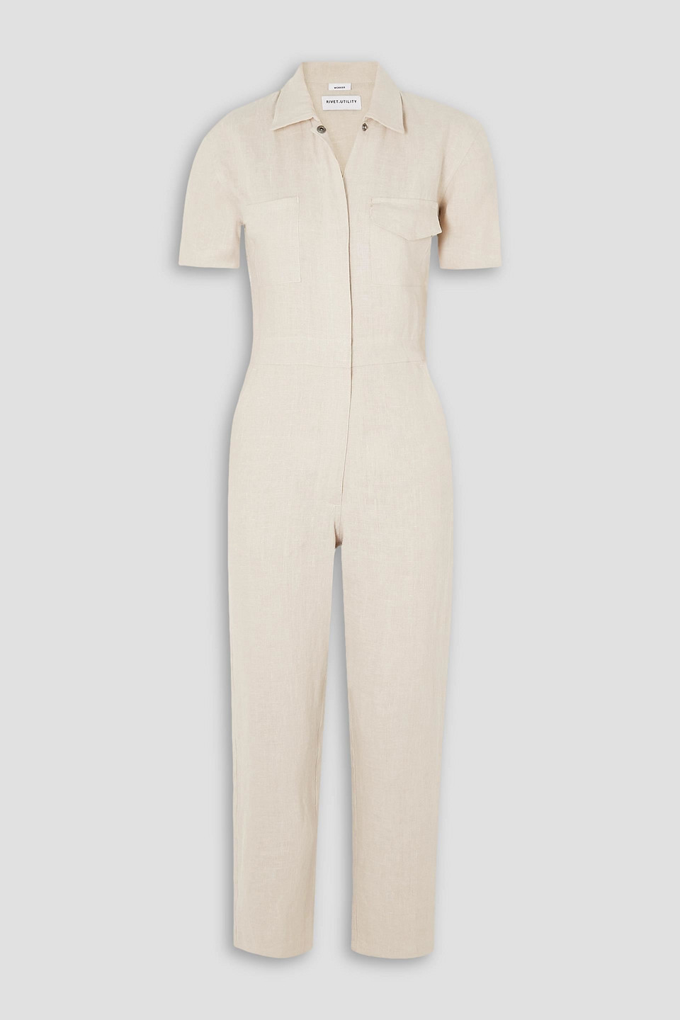 Worker cropped linen jumpsuit