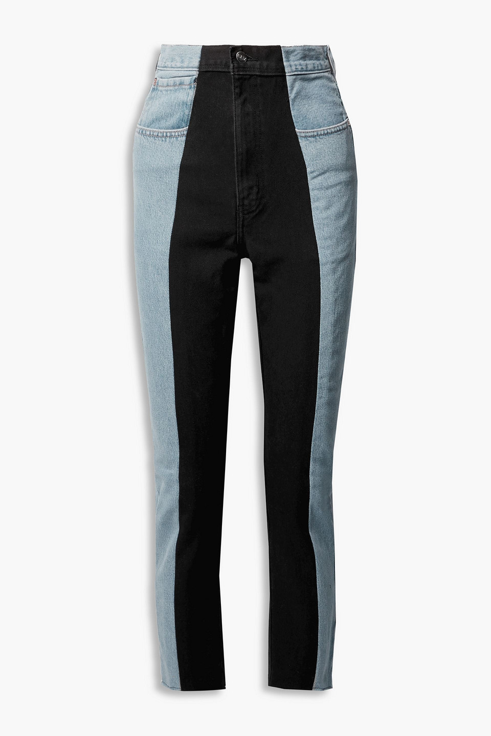 E.L.V. DENIM Twin frayed two-tone high-rise straight-leg jeans