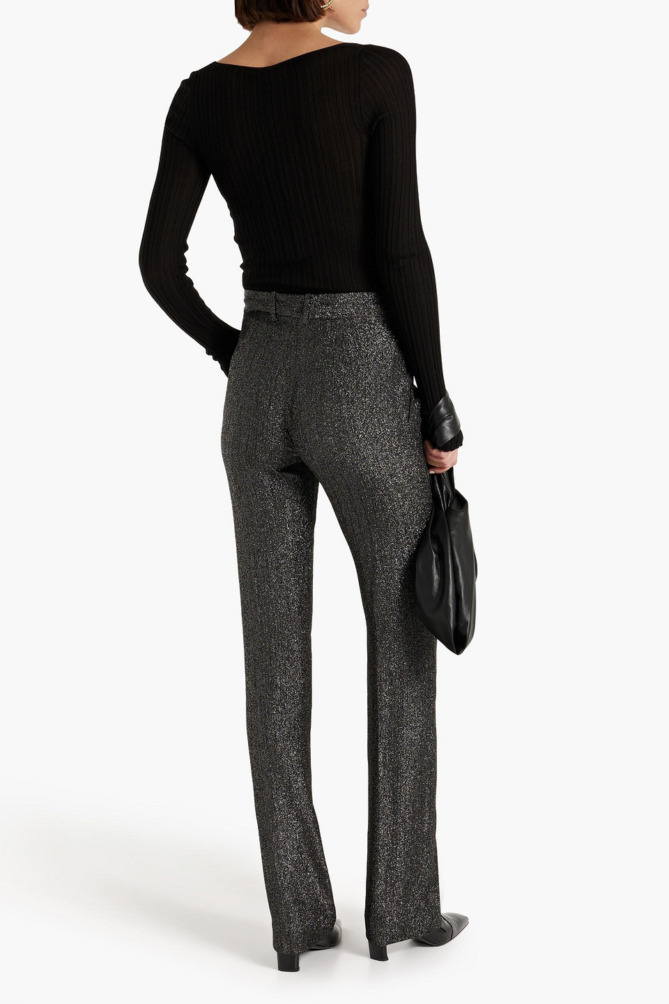 Shop Petar Petrov Gila Silk-blend Lamé Straight-leg Pants In Black