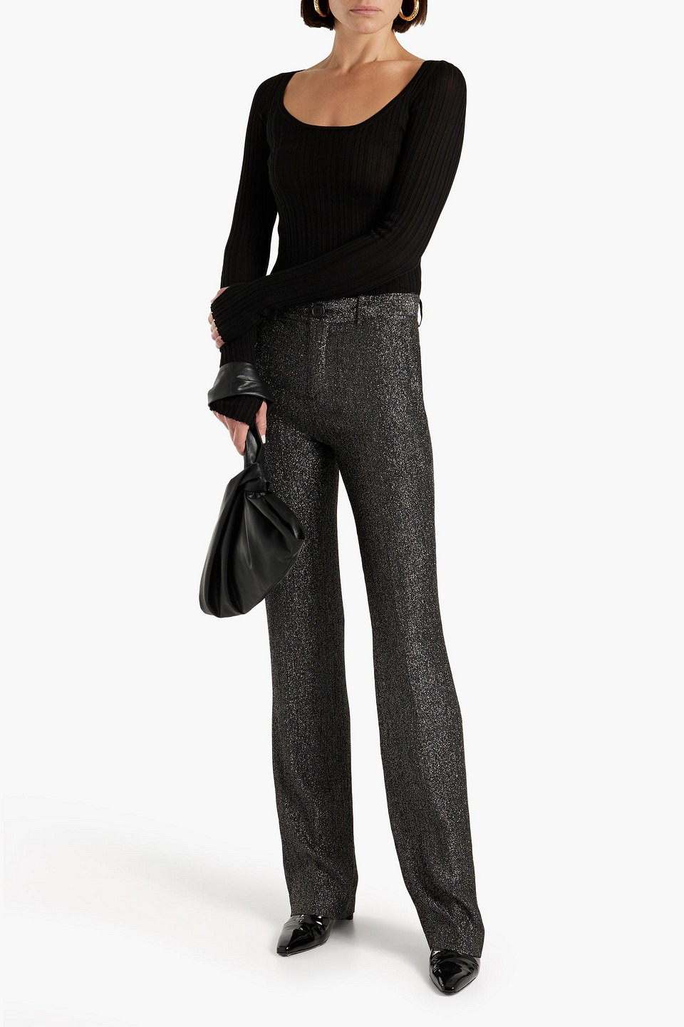 Shop Petar Petrov Gila Silk-blend Lamé Straight-leg Pants In Black