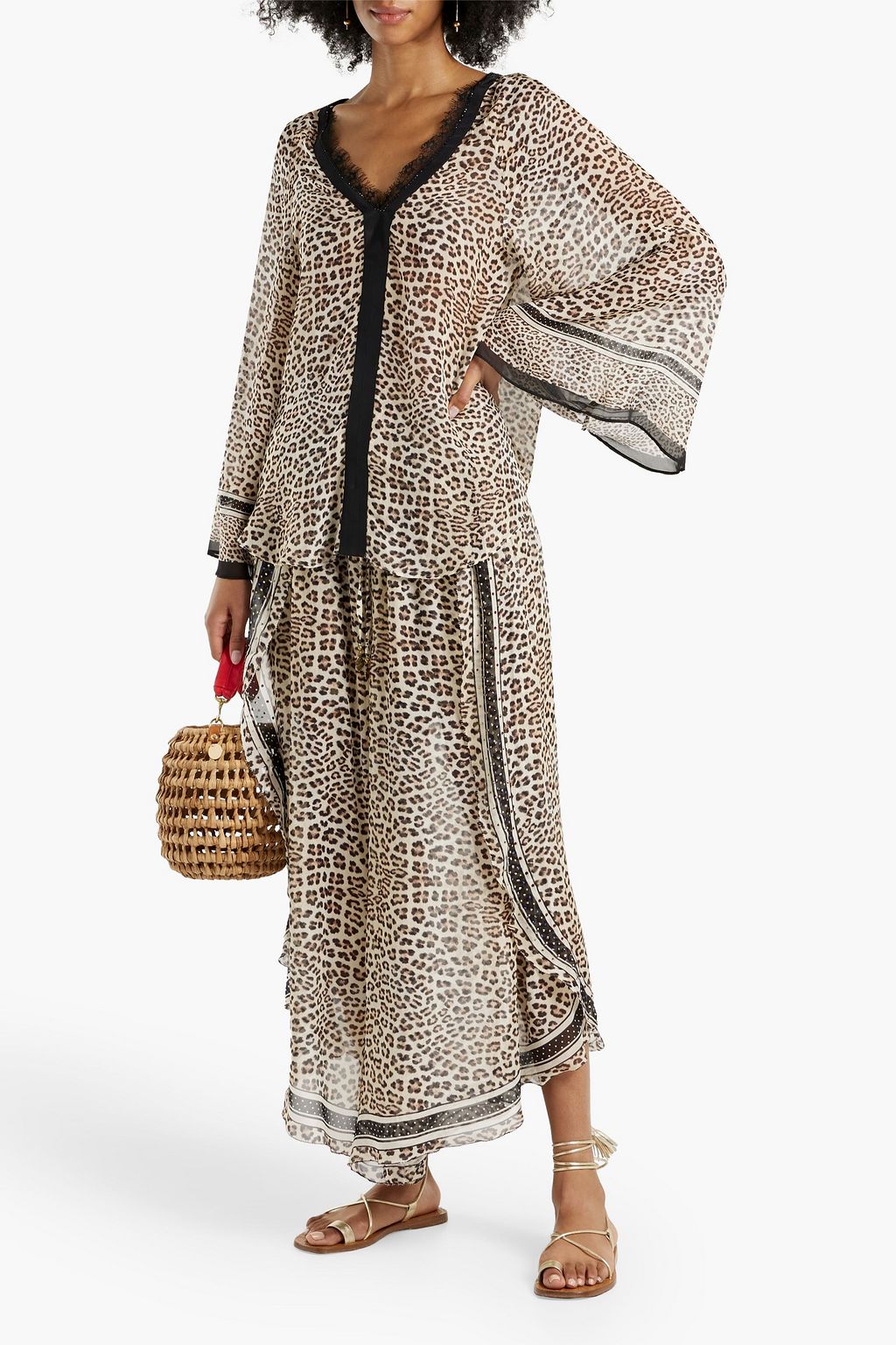 CAMILLA Embellished printed silk-chiffon culottes