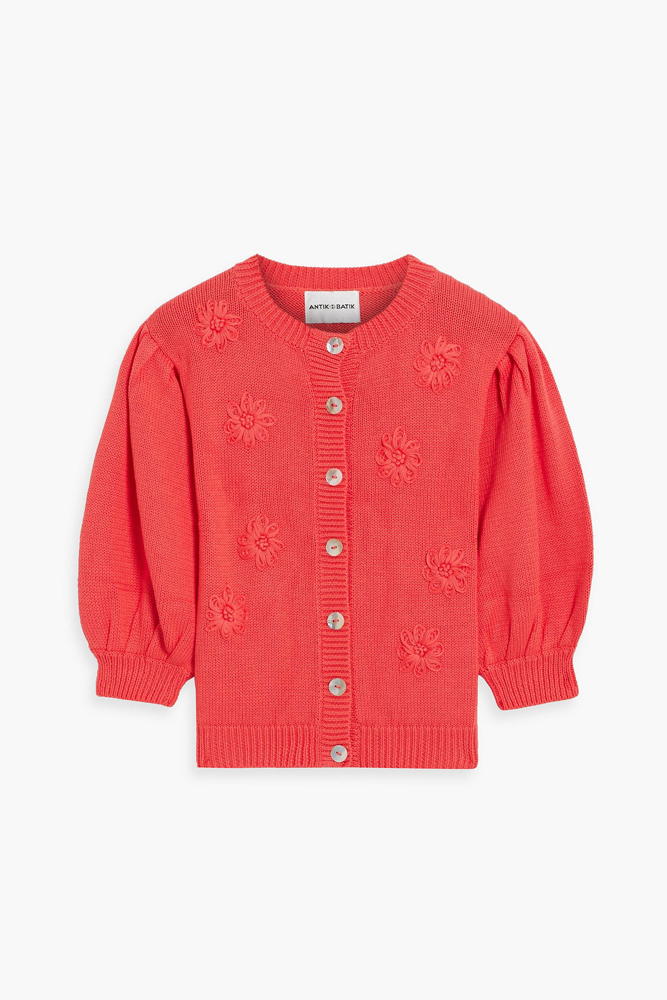 Antik Batik Bella Embroidered Cotton Cardigan In Coral