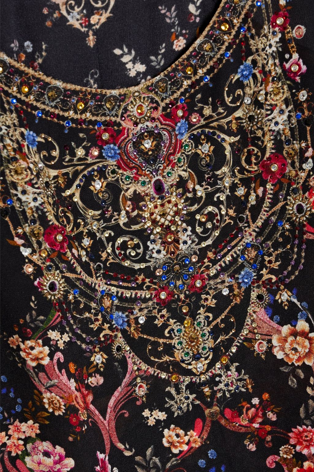 CAMILLA Crystal-embellished printed silk-chiffon top