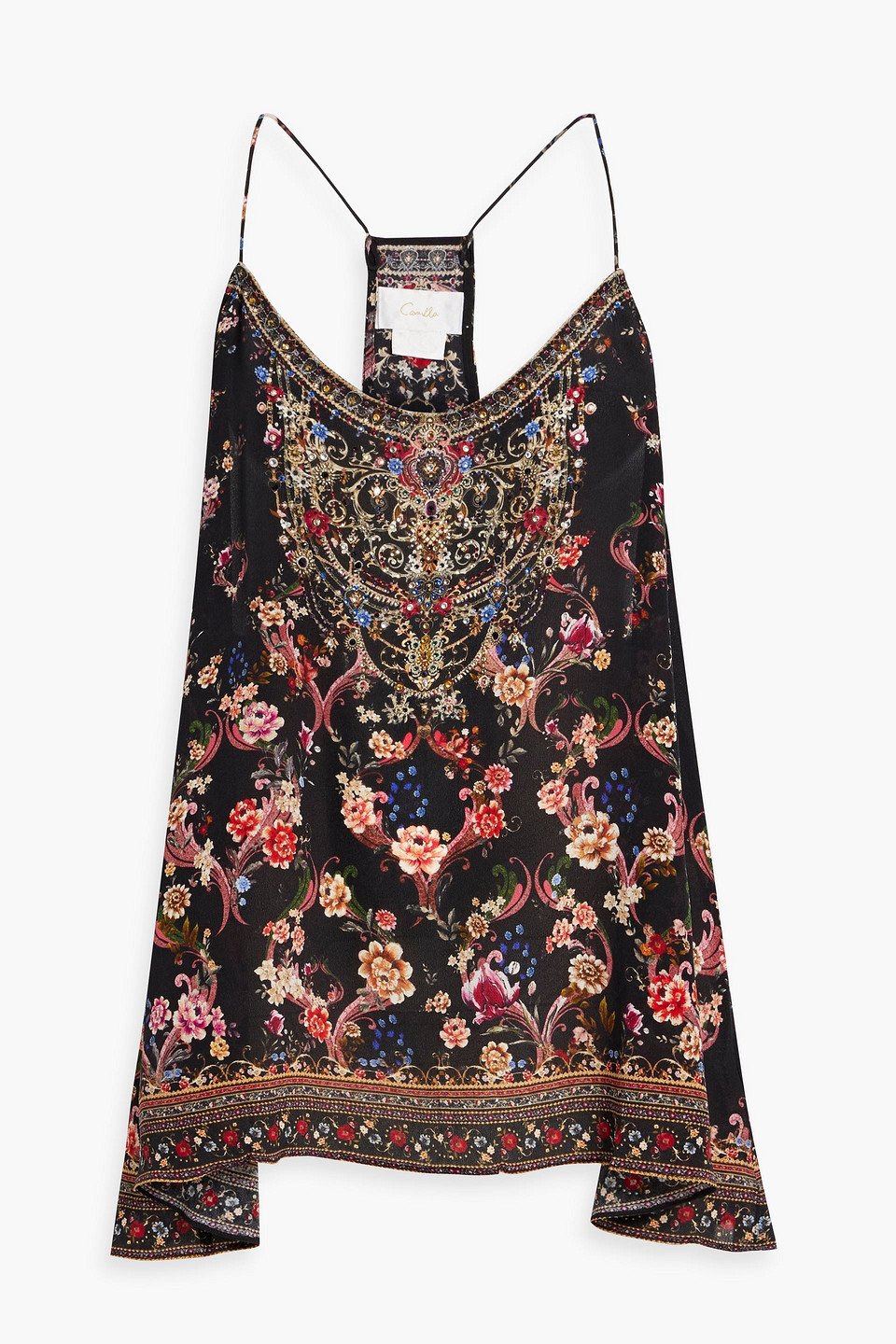 Camilla Crystal-embellished Printed Silk-chiffon Top In Black