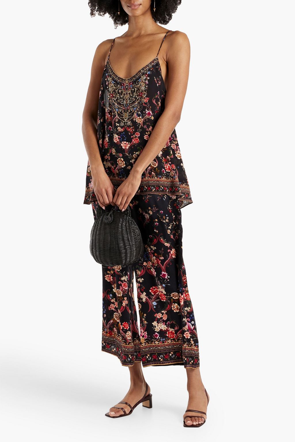 CAMILLA Crystal-embellished printed silk-chiffon top