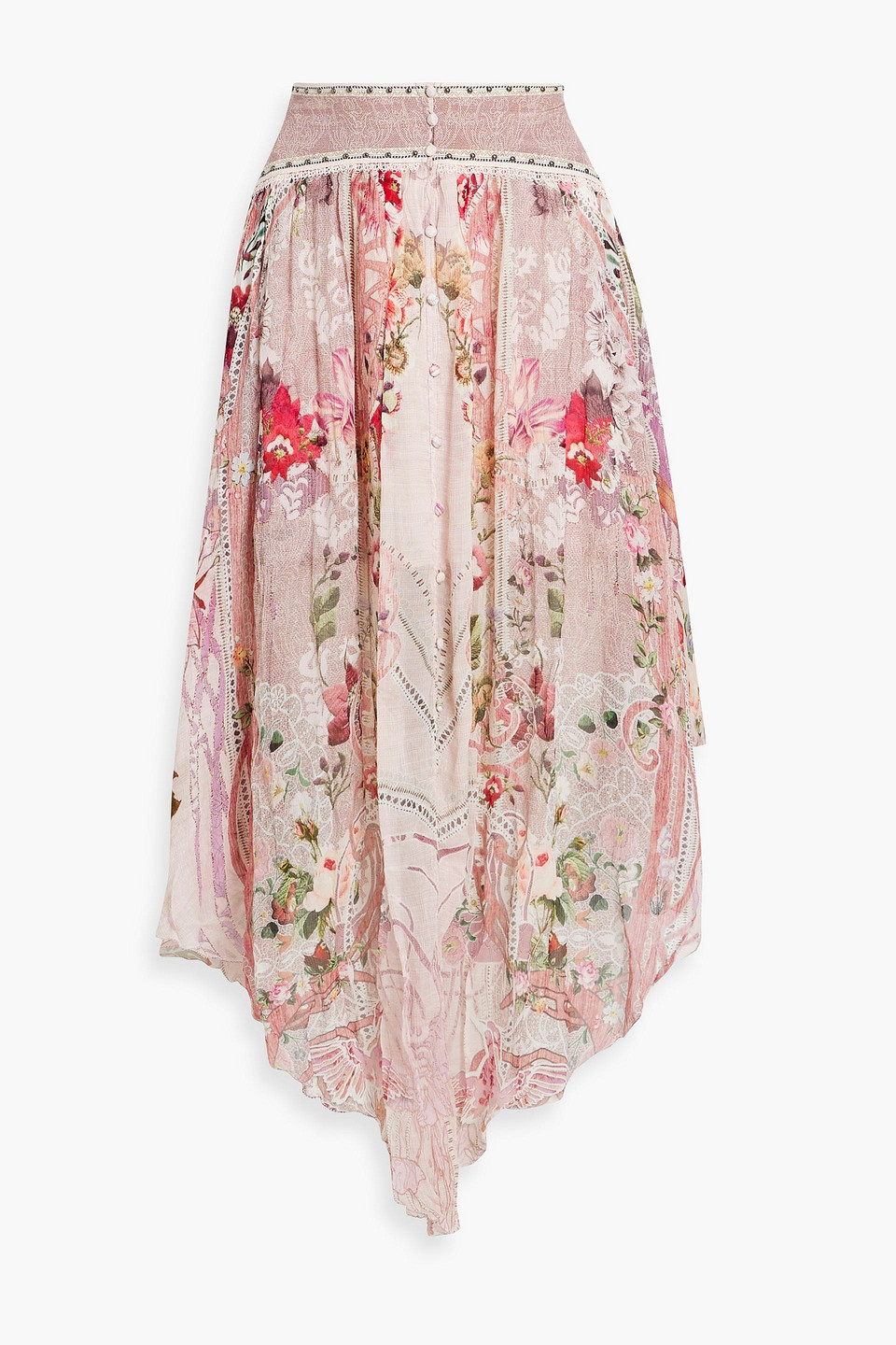 Camilla Asymmetric Studded Printed Silk-georgette Midi Skirt In Antique Rose