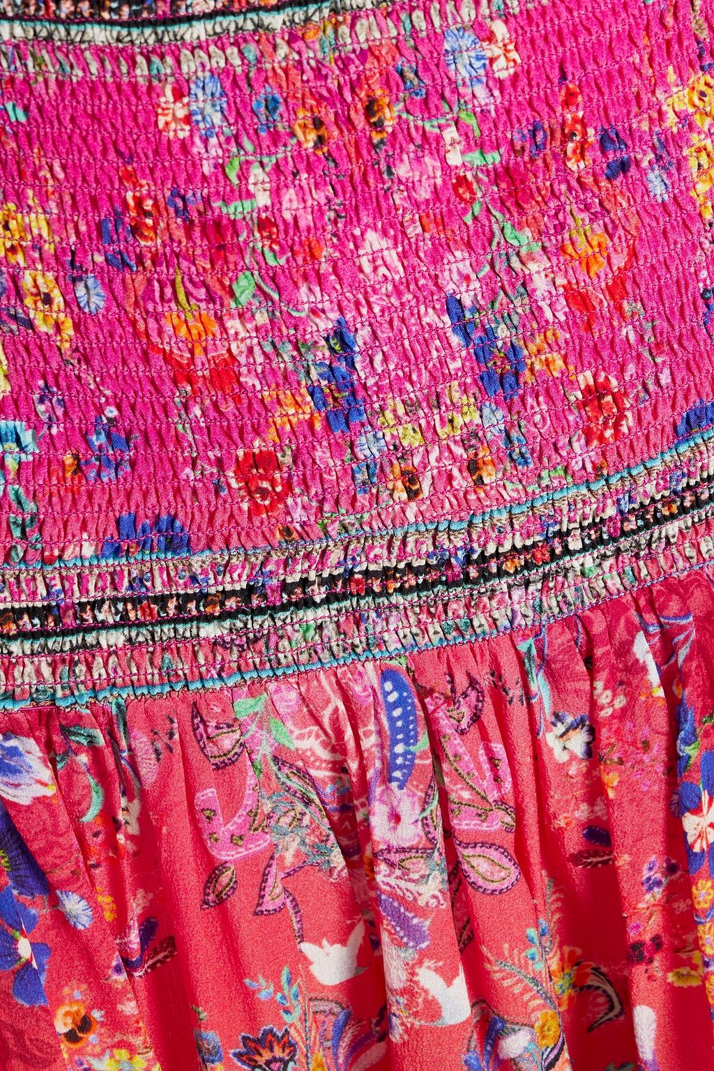 CAMILLA Crystal-embellished shirred printed silk mini skirt
