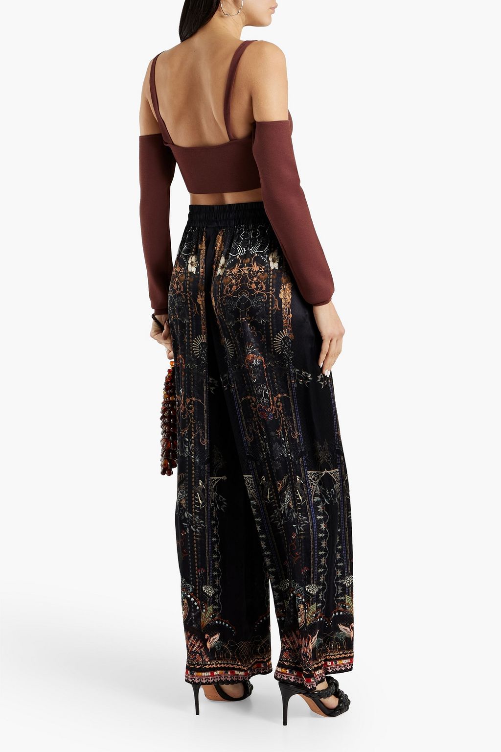 CAMILLA Embellished printed silk-satin wide-leg pants