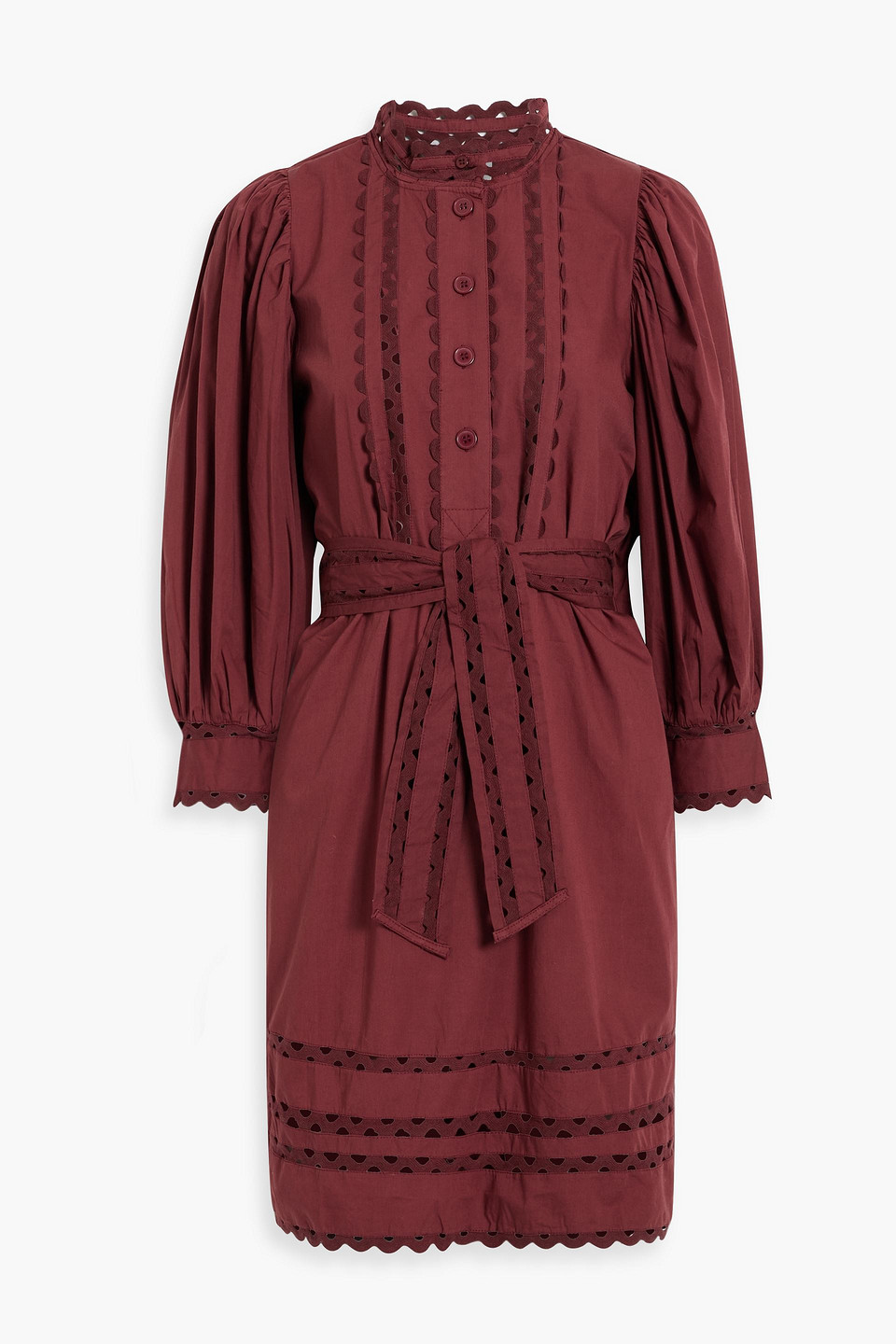 Antik Batik Molly Belted Cotton-poplin Mini Dress In Burgundy