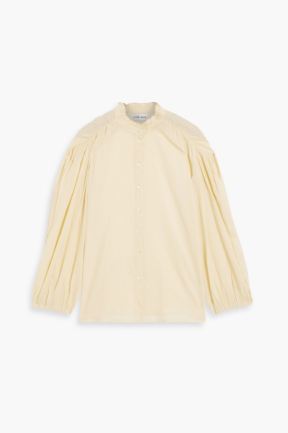 Olga ruffled ruched cotton-voile blouse