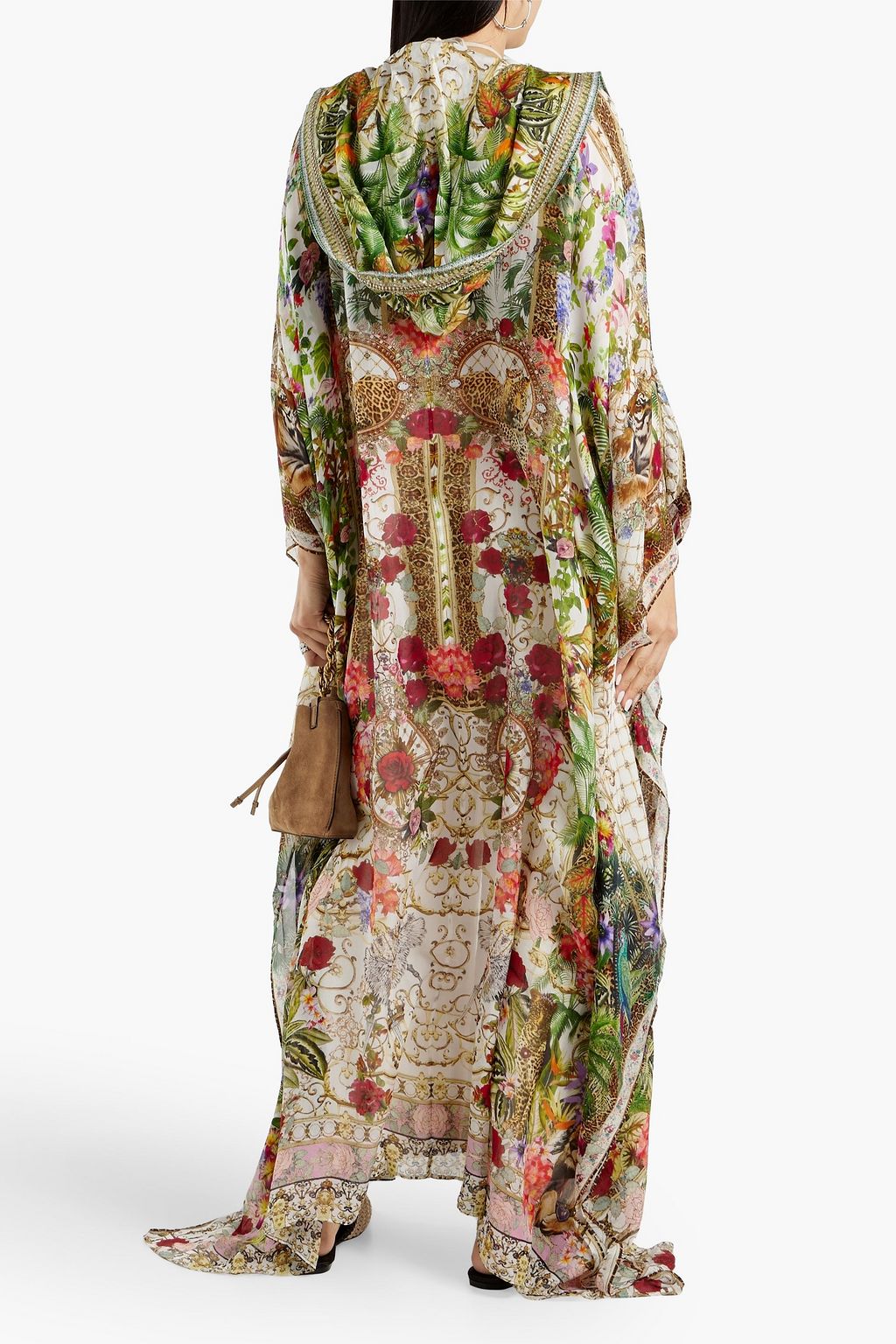 CAMILLA Embellished printed silk-chiffon hooded kaftan
