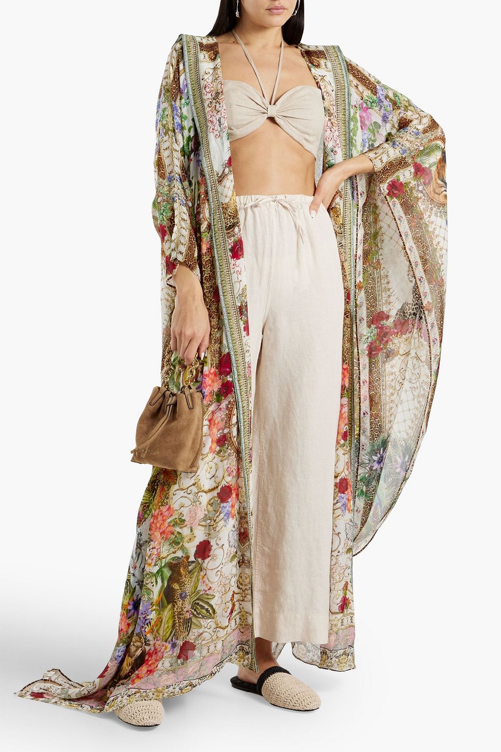 CAMILLA Embellished printed silk-chiffon hooded kaftan