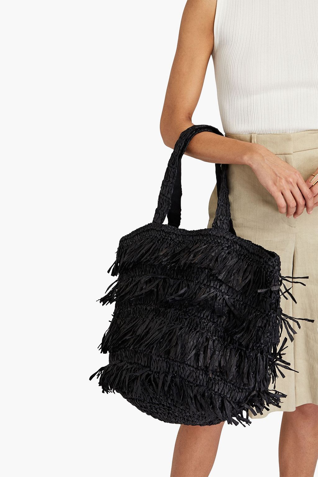 ANTIK BATIK Milena fringed raffia tote
