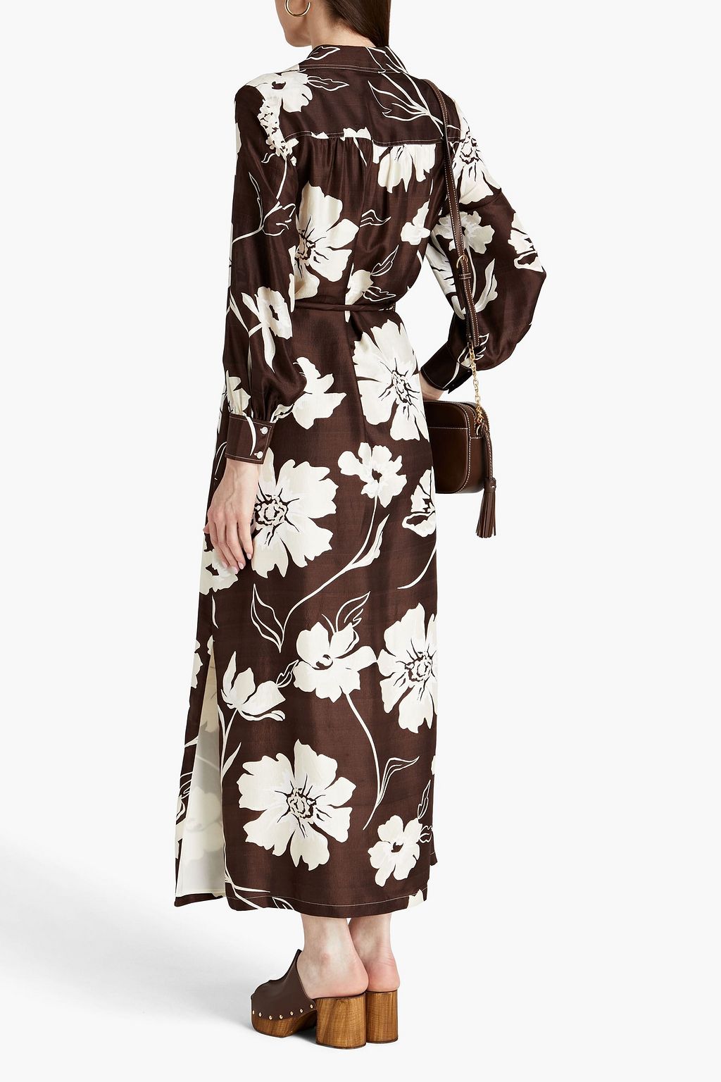 TORY BURCH Belted floral-print silk-dupioni midi dress