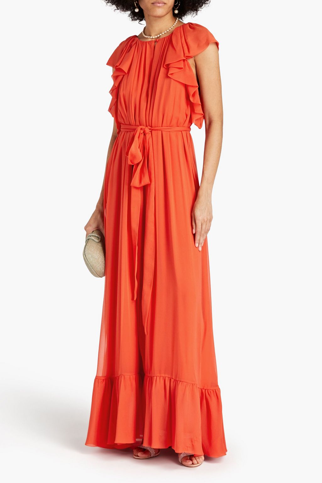 MONIQUE LHUILLIER Belted ruffled maxi dress THE