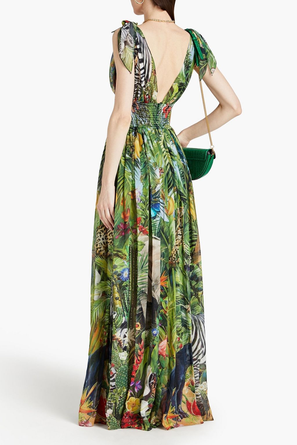 Dolce & Gabbana Multicolor Tropical Print Fringe Maxi Dress