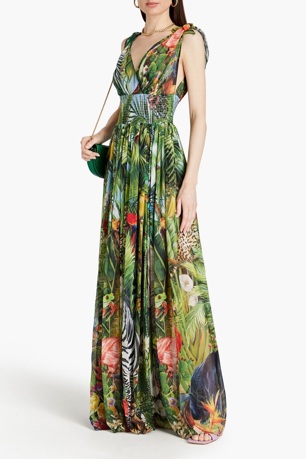 Dolce & Gabbana Multicolor Animal Print Silk Ascot Maxi Dress main image 0