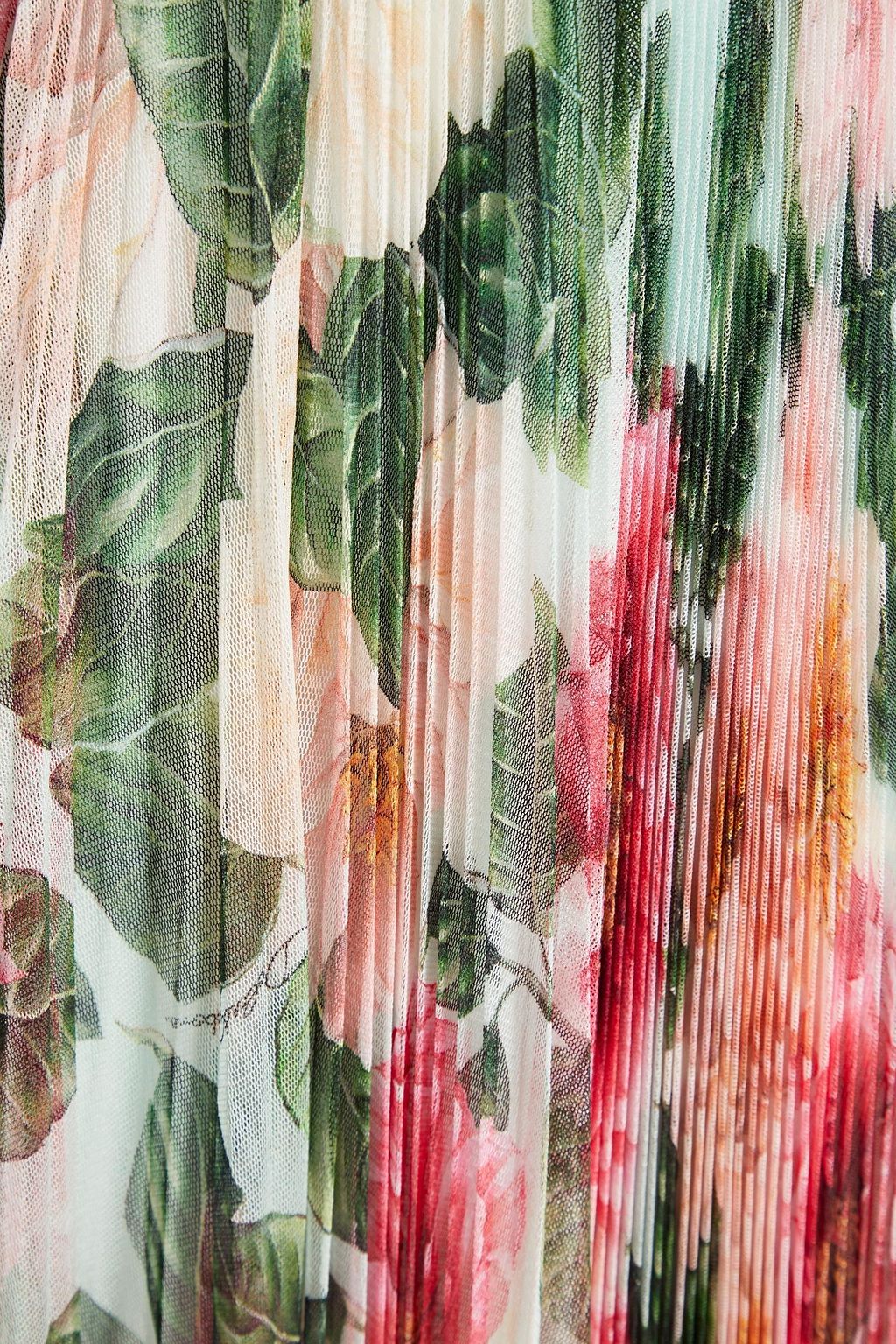 DOLCE&GABBANA Floral-print pleated silk-tulle skirt