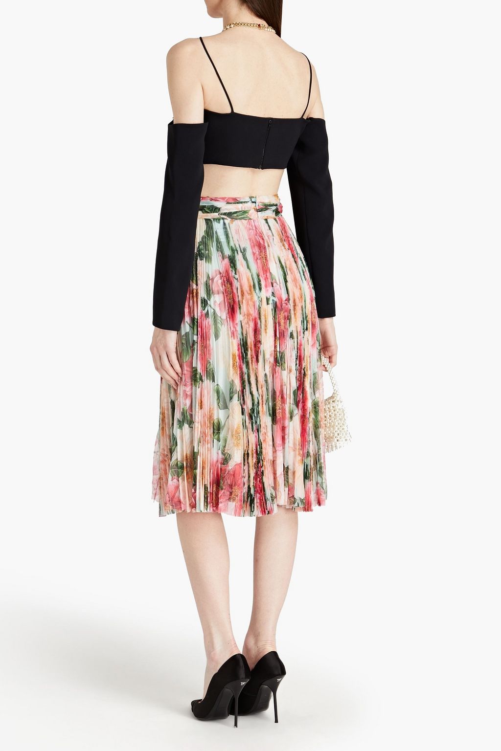 DOLCE&GABBANA Floral-print pleated silk-tulle skirt