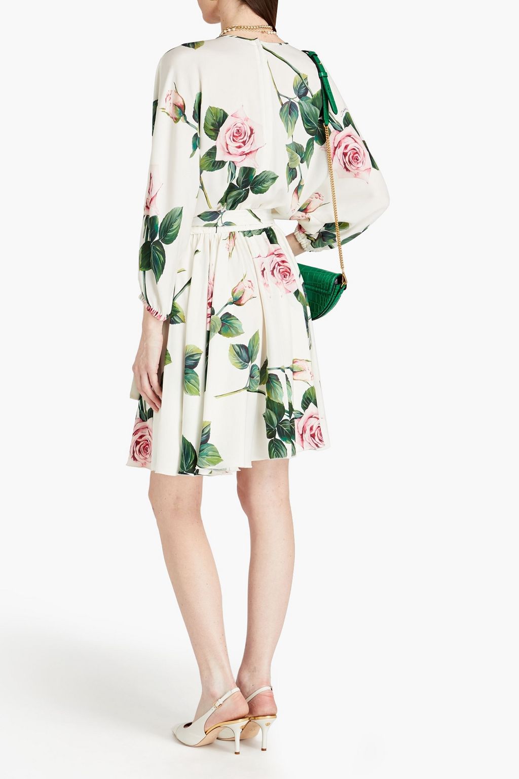 DOLCE&GABBANA シルク混クレープデシン ミニワンピース ベルト付き フローラルプリント