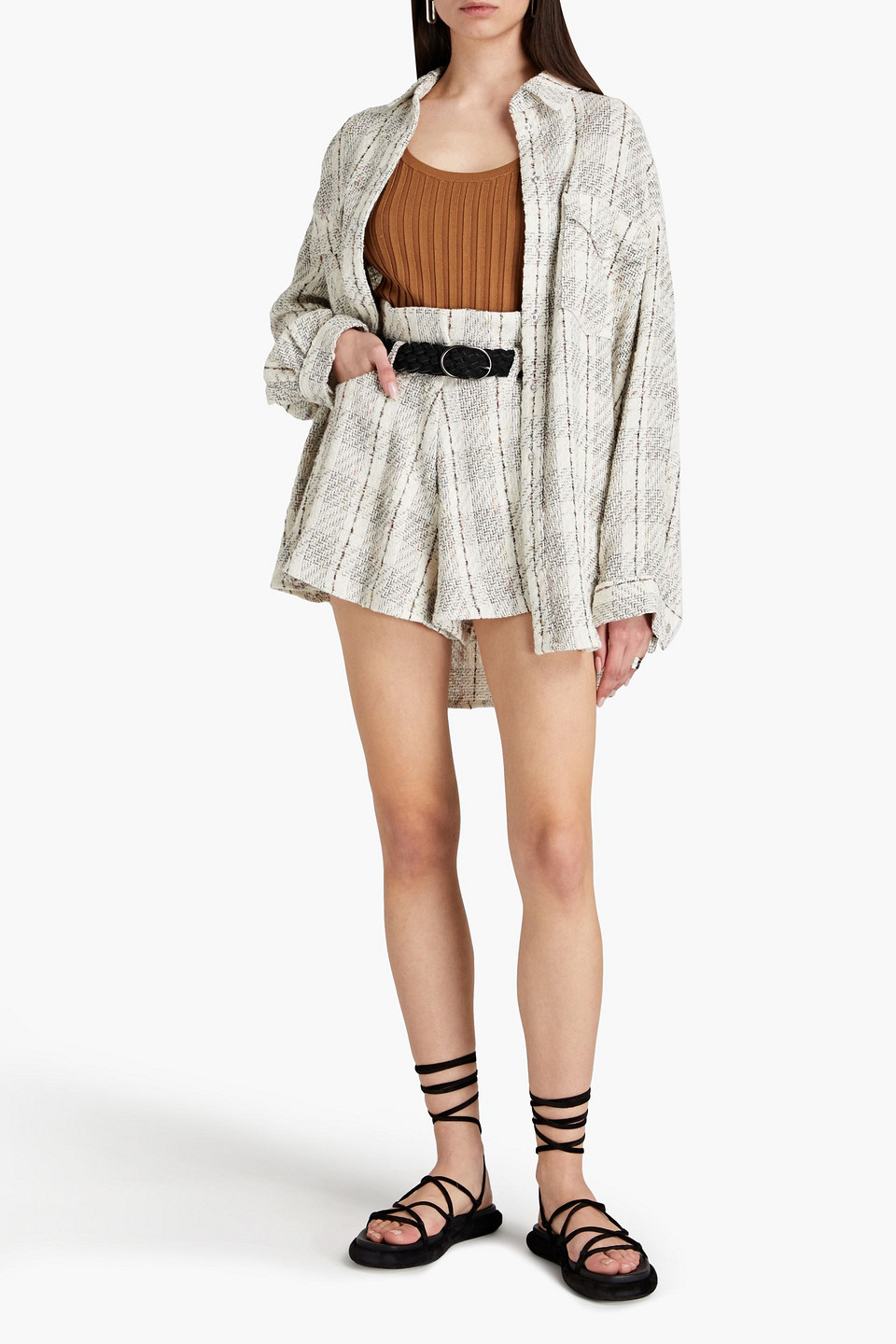 IRO VANKO METALLIC CHECKED COTTON-BLEND TWEED SHORTS 3074457345635168711