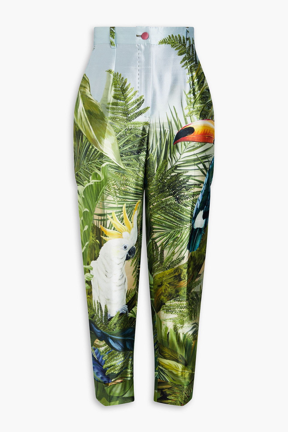 Dolce & Gabbana Printed Silk-shantung Tapered Trousers In Green