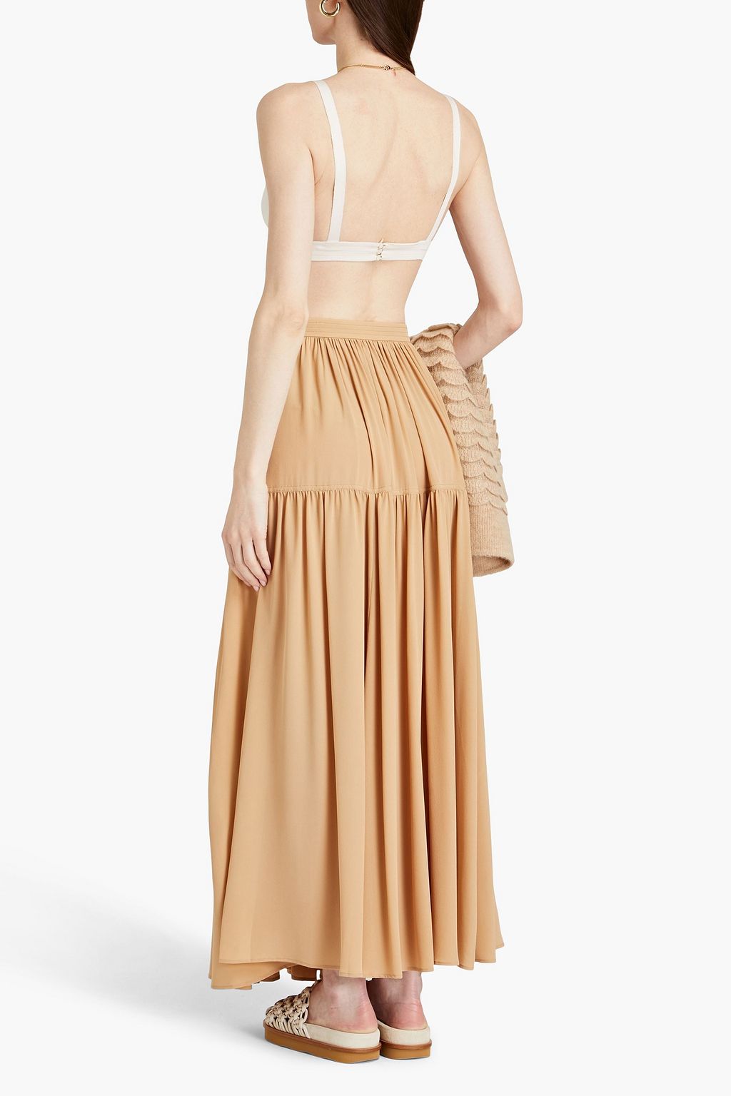 CHLOÉ Tiered gathered silk crepe de chine midi skirt