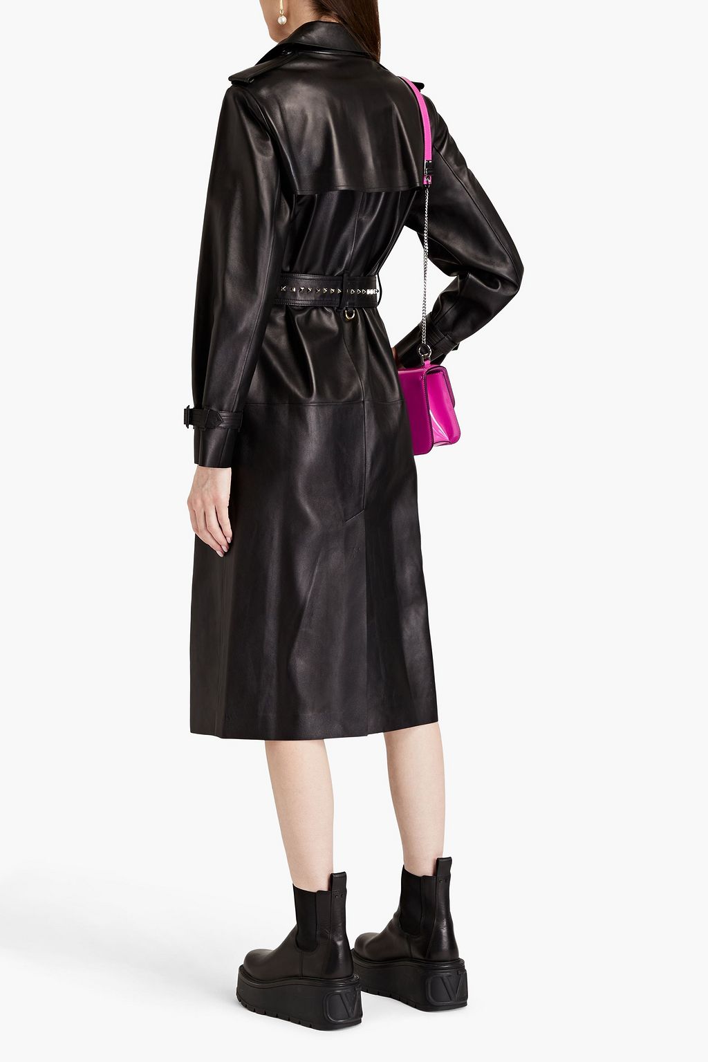 VALENTINO GARAVANI Double-breasted studded leather trench coat