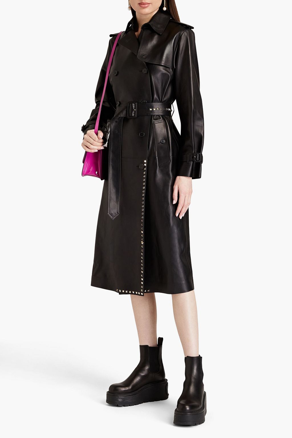 VALENTINO GARAVANI Double-breasted studded leather trench coat