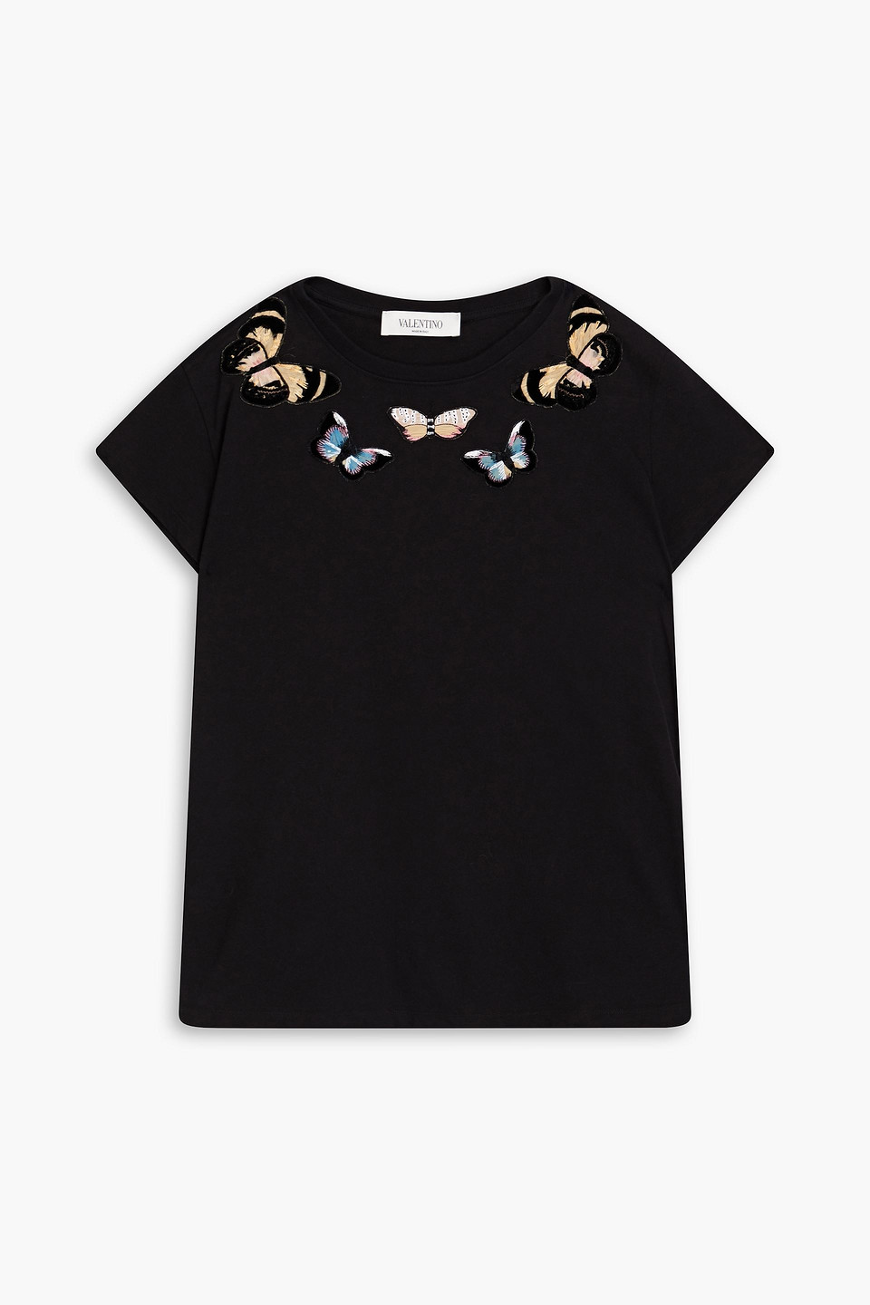 Valentino Appliquéd Cotton-jersey T-shirt In Black