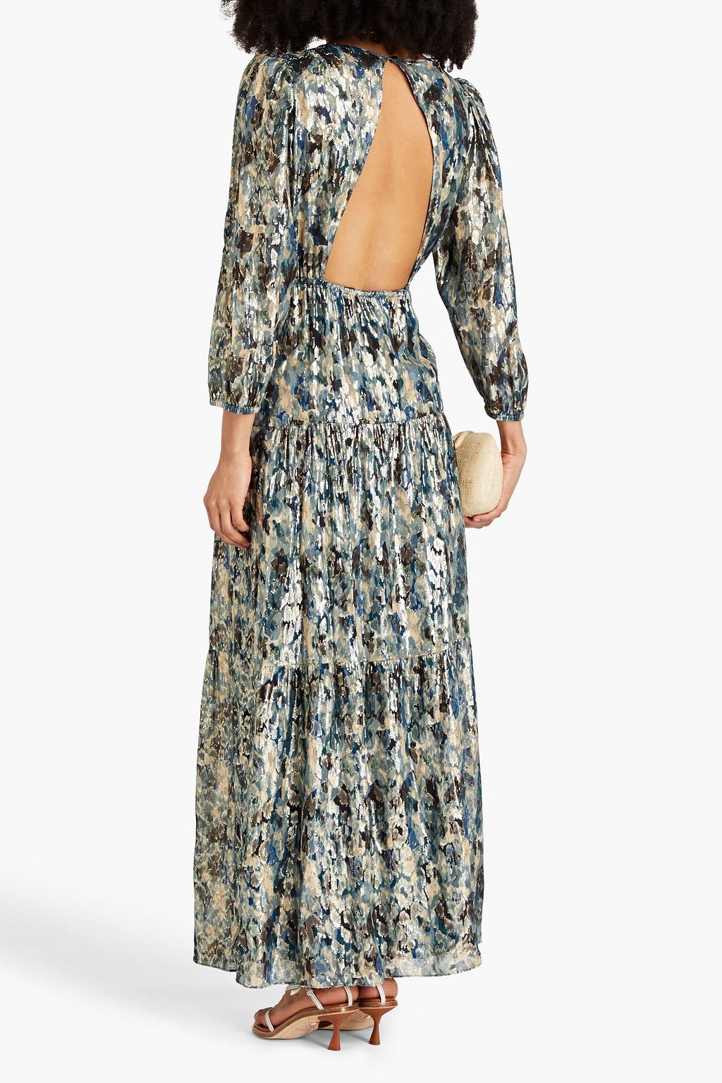 BA&SH Gullian printed metallic fil coupé silk-blend georgette maxi dress