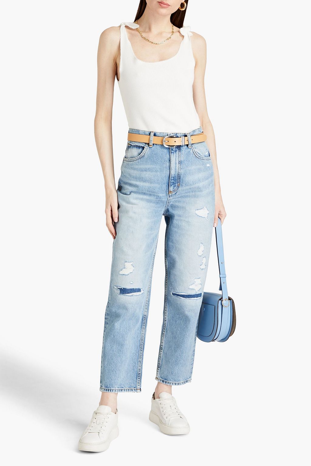 SANDRO Eric picot-trimmed ribbed-jersey tank