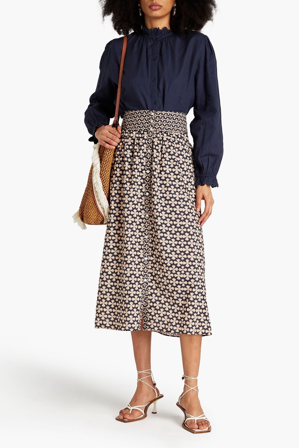 BA&SH Batsy scalloped cotton-blend twill blouse