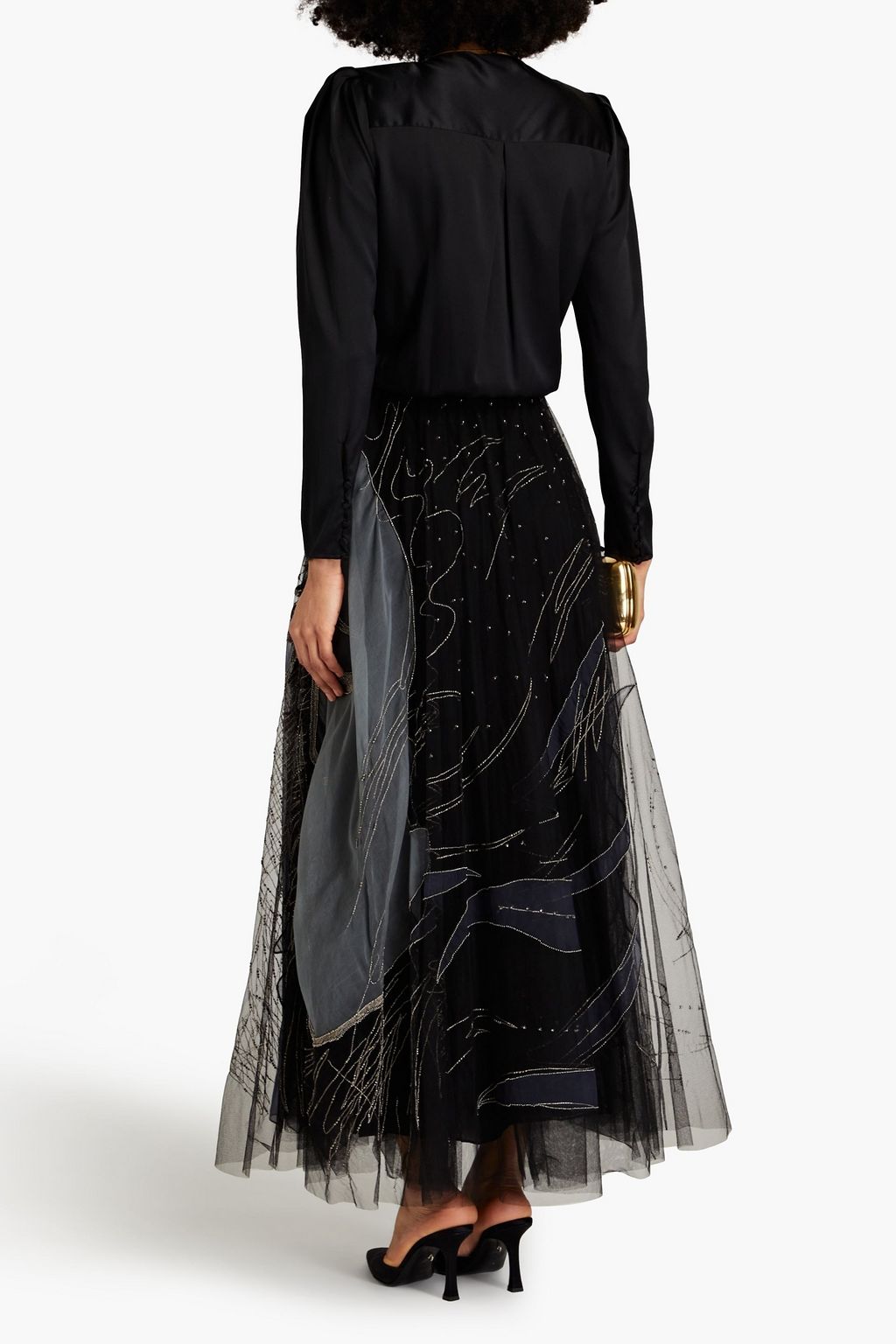 VALENTINO GARAVANI Embellished tulle and organza maxi skirt