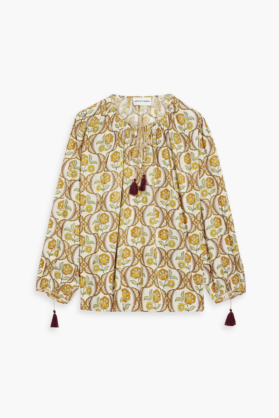 Antik Batik Tanissa Printed Cotton-voile Blouse In Yellow
