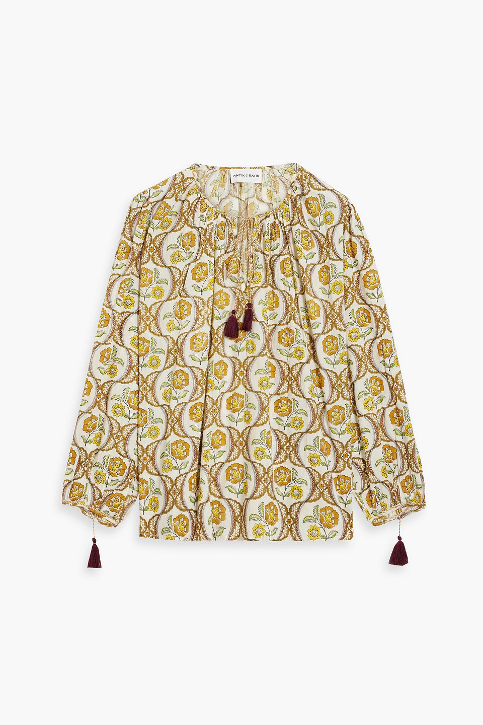 Antik Batik Tanissa Printed Cotton-voile Blouse In Mustard