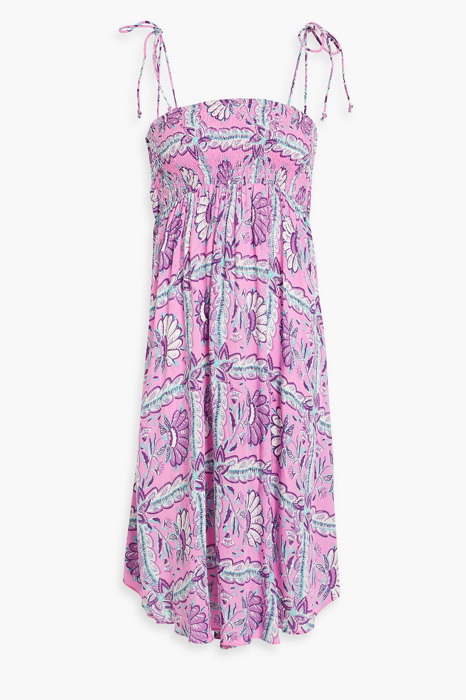 Antik Batik Hupa Shirred Printed Woven Midi Dress In Pink