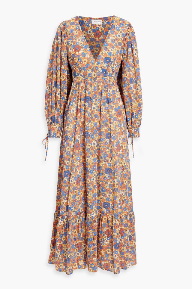 Paolina gathered floral-print cotton-voile maxi dress