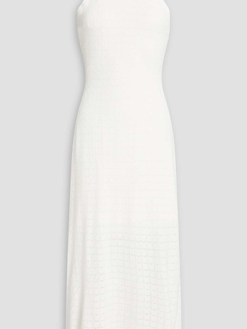 bead-embellished pointelle-knit midi dress