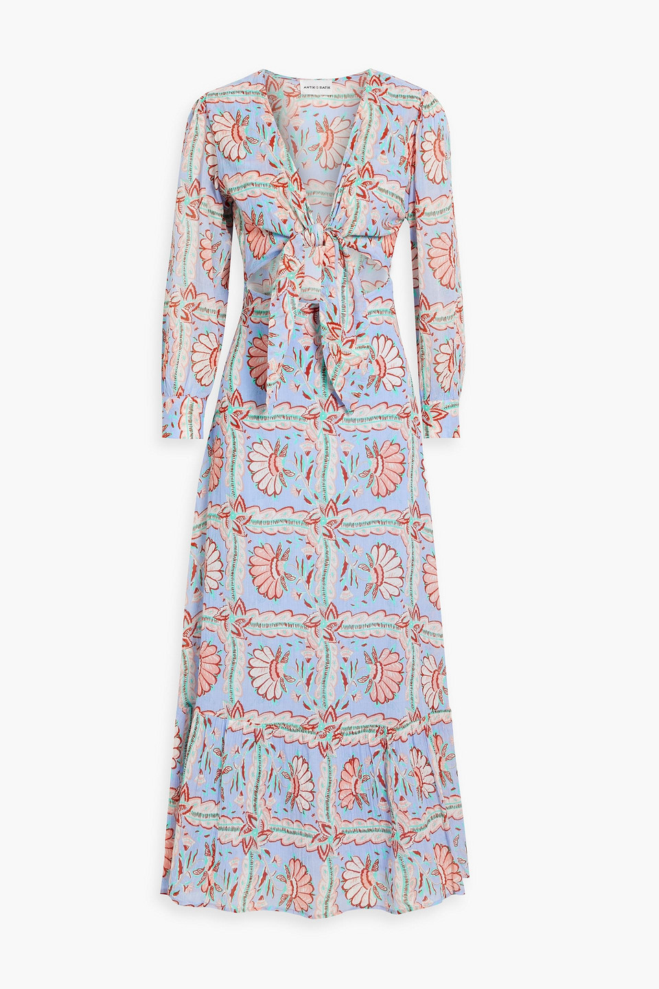 Antik Batik Hupa Cutout Printed Cotton-voile Maxi Dress In Light Blue