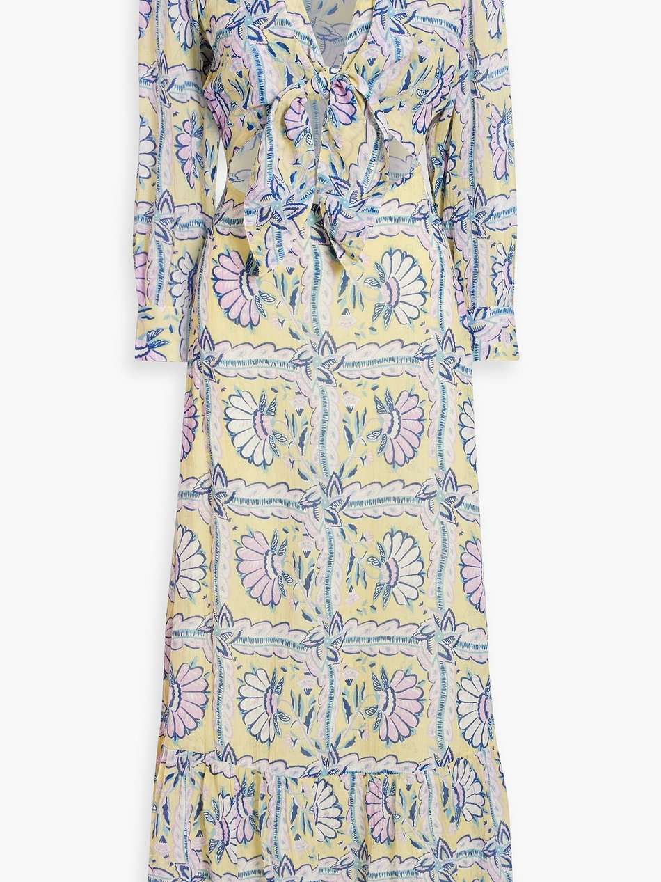 hupa cutout printed cotton-voile maxi dress