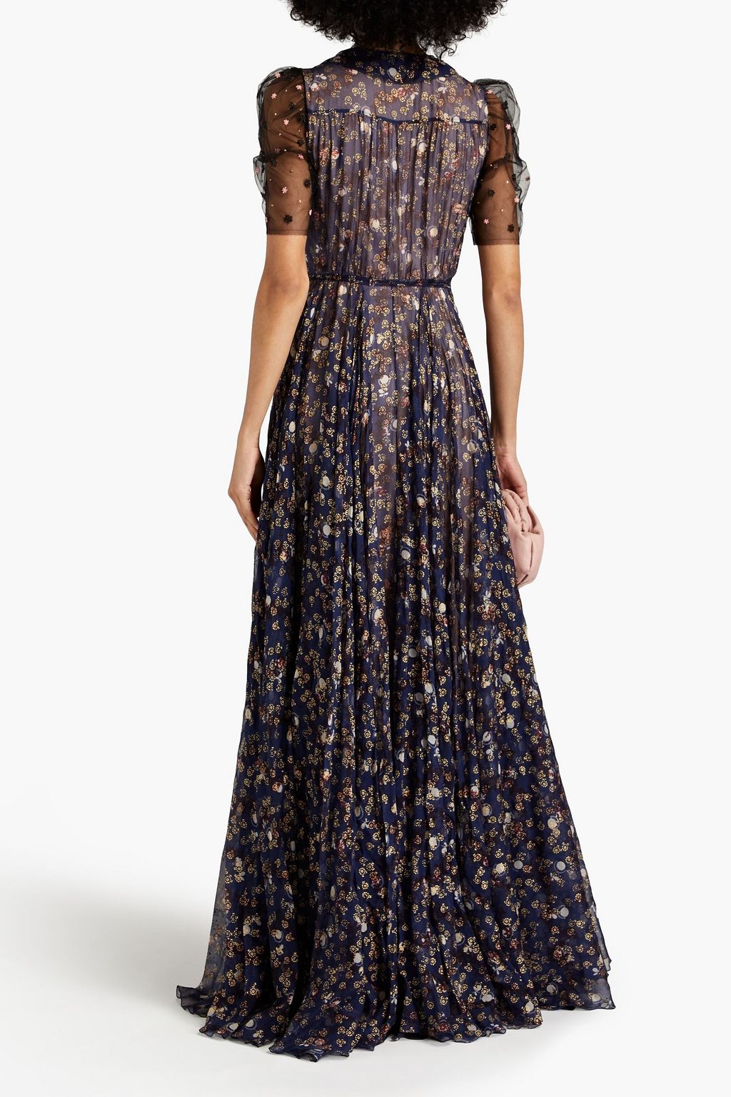 VALENTINO GARAVANI Bedruckte Robe aus Seidenchiffon mit Tülleinsätzen und Verzierung