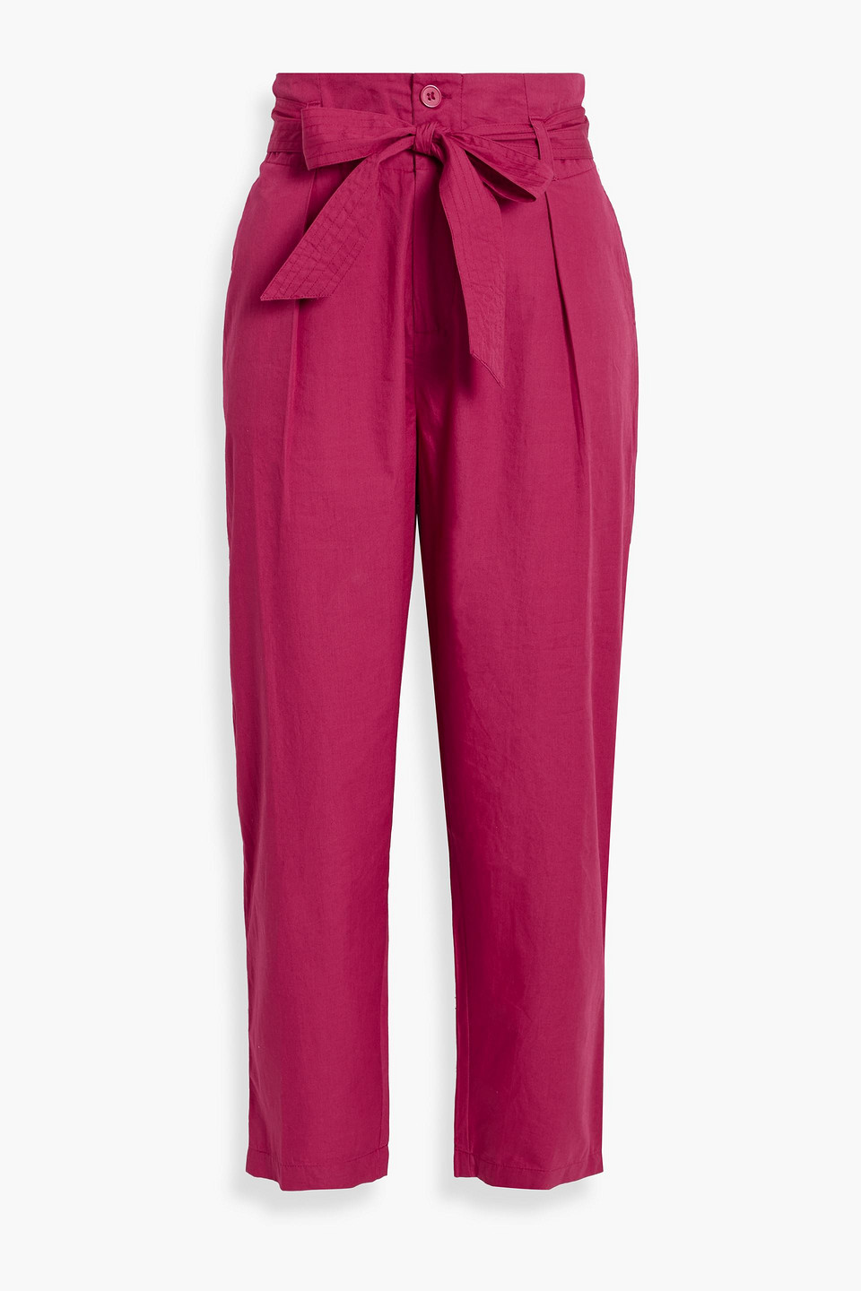 Antik Batik Kira Belted Pleated Cotton-poplin Tapered Trousers In Fuchsia