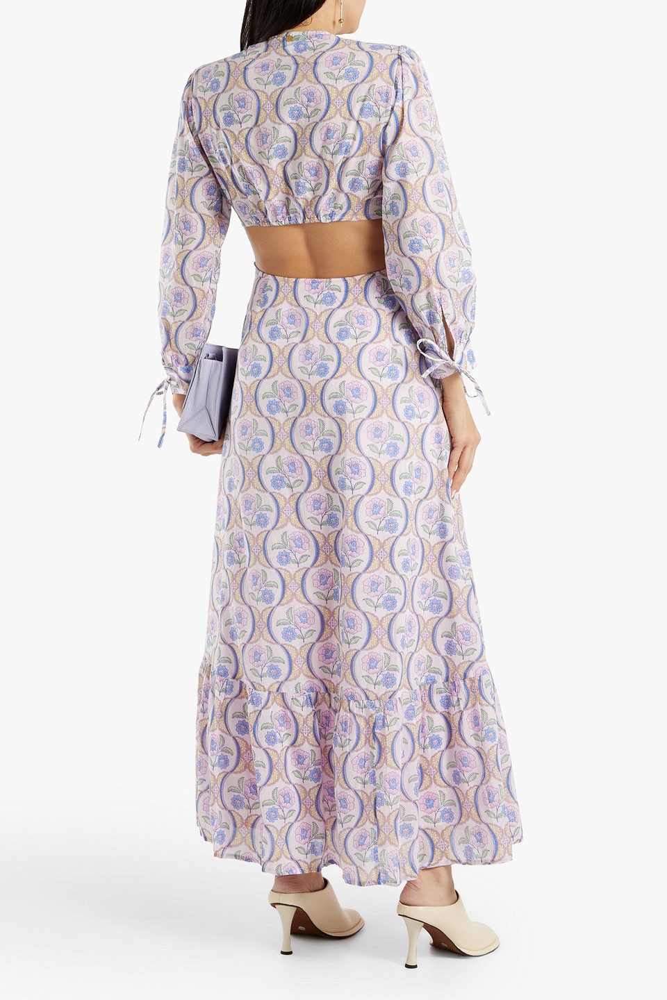 Shop Antik Batik Tanissa Cutout Floral-print Cotton-voile Maxi Dress In Lavender